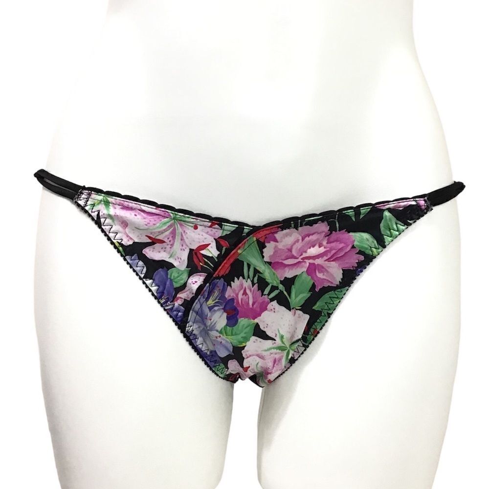 Victoria’s Secret Vintage Gold Label Satin Floral Print Panties Size Small